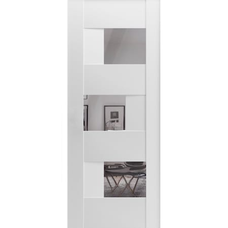 Vdomdoors Slab Door Panel Opaque Glass 42x80 inches Sete 6999 White Silk with Mirror Modern Finished Doors SETE6999S-WS-42