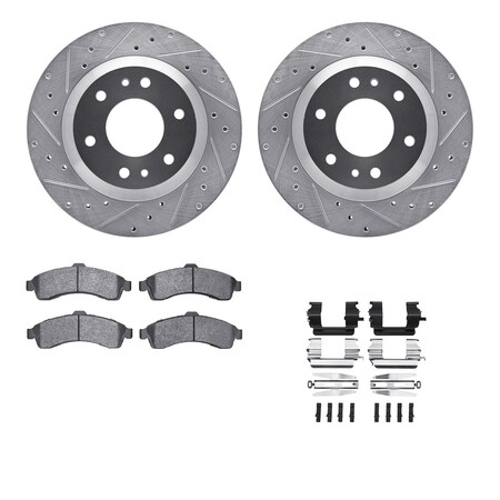 Dynamic Friction Co DFC Rotors-Drilled & Slotted-Silver w/ EURO 5000 Ceramic Brake Pads Incl Hdw 7612-48001