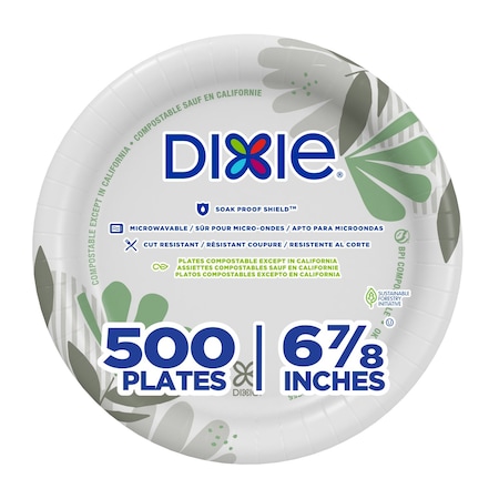 Dixie Disposable Paper Plate, 6 7/8 in, Pathways, Multi Color, PK500 UX7WS