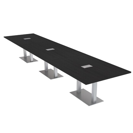 Skutchi Designs Rectangle Conference Table With Power Unit, 48 in W, 192 in L, Black HAR-REC-48X192-DOU-U999ST19-ESIL