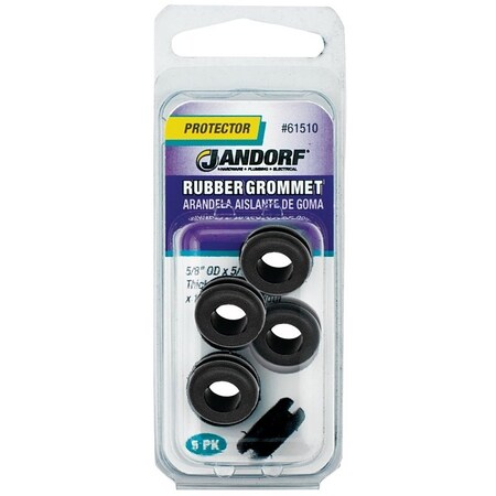 Jandorf Grommet, 5/16 in ID, 5/8 in OD, Rubber, Black, 1/4 in Thick Panel 61510