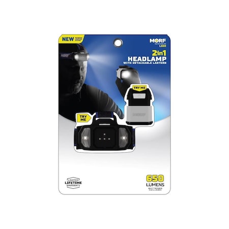 Police Security MORF L650 650 Lm. LED Removable 3-in-1 Headlamp Flashlight to Lantern Lighting System Black 98849