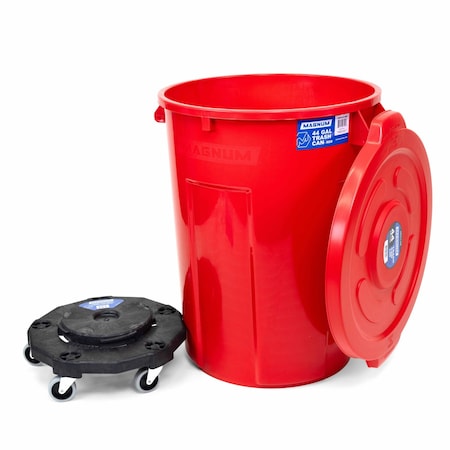 Magnum Tool Red 44 Gallon Trash Can Set, Trash Can, Quiet Dolly, and Reinforced Lid, 1 Set CMTC-CLD0-44R01