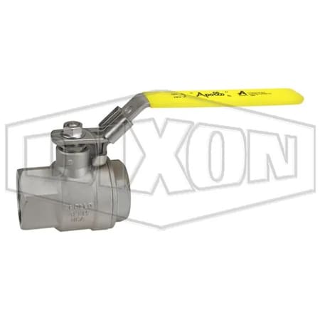 Dixon 2 pc Ball Valve, 1-1/2 in Nominal, FNPT End Style, 316 SSss Steel Body, Full Port, PTFE Seal So DSBV150