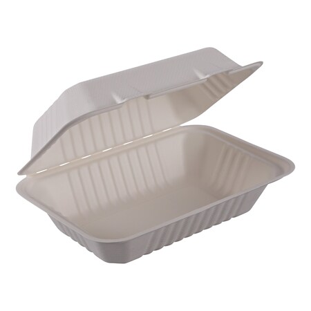 Empress Earth Hinged Container Molded Fiber 9"x6"Hoagie Natural White PFAS Free EHL-96-PF