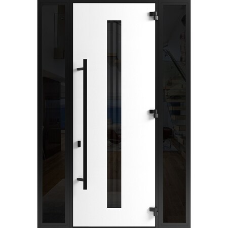 Vdomdoors Front Exterior Prehung Steel Door Ronex1055 Teak 96 2 Sidelight Exterior Windows Sidelites Entry RONEX1055EXD-OAK-W12+36+12xH96-LH-I