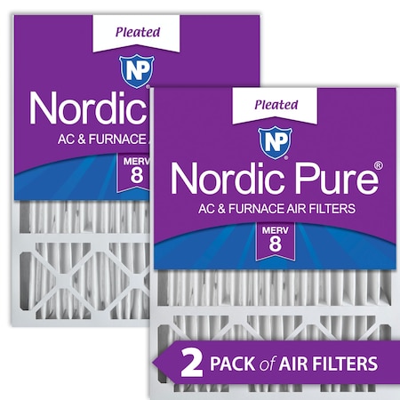 Nordic Pure 20x25x5 Pleated Air Filter, High Capacity, Electrostatically Charged Synthetic Media, MERV 8, 2 PK 20x25x5HM8-2