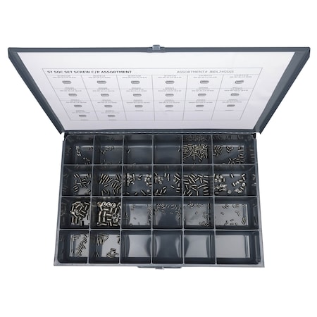 Zoro Select Set Screw Assortment, 18-8 Stainless Steel, Plain Finish, 500 PCS JBDL24SSSS