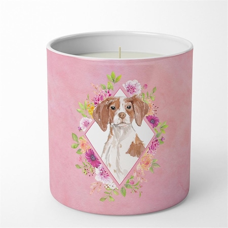 Carolines Treasures 10 oz Brittany Spaniel Pink Flowers Decorative Soy Candle CK4254CDL