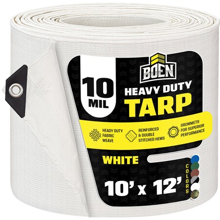 Boen Heavy Duty Tarp, 10 ft x 12 ft, 10 Mil, White, Polyethylene WT-1012