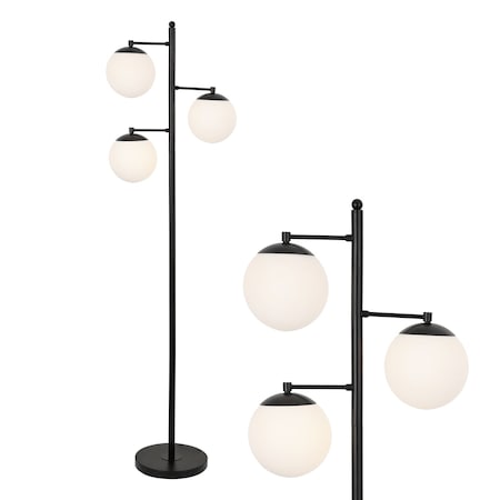 Jonathan Y Ellie 66" 3-Light Mid-Century Modern Metal LED Floor Lamp w/ Triple Frosted Globe Shades, Black/White JYL3087B