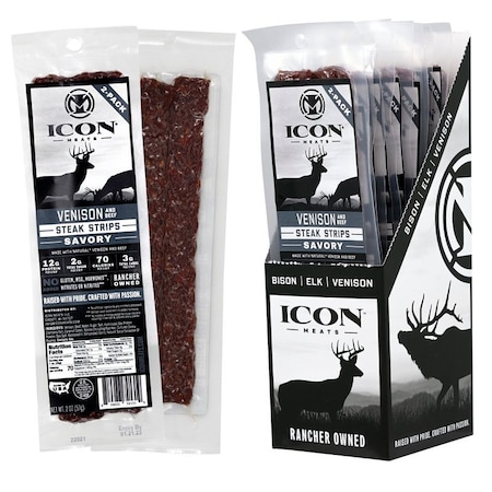 Icon Meats Venison Jerky Steak, Strip, Savory, 2 oz 74131