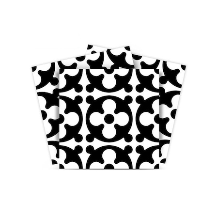 Homeroots 8" X 8" Black and White Medeci Peel and Stick Removable Tiles 399979