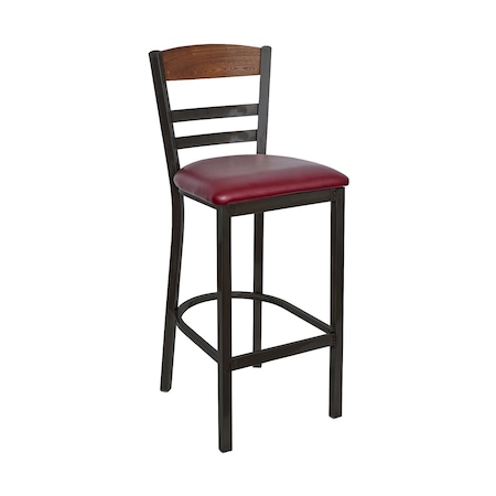 Bfm Seating Barrick Steel Wood Back Bar Stool - Grade 2 Upholstered Seat, Autumn Ash Back - Sand Black Finish 2165BVNS007-AASB