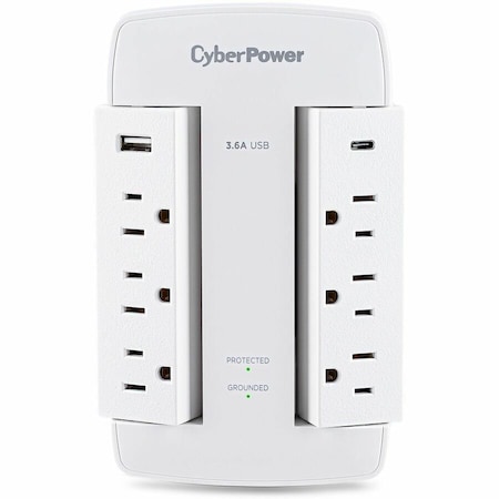 Cyberpower SWIVEL, 120V, 2 USB 3.6A TYPE A & C, 900J, WALL TAP, WHITE CSP600WSURC5