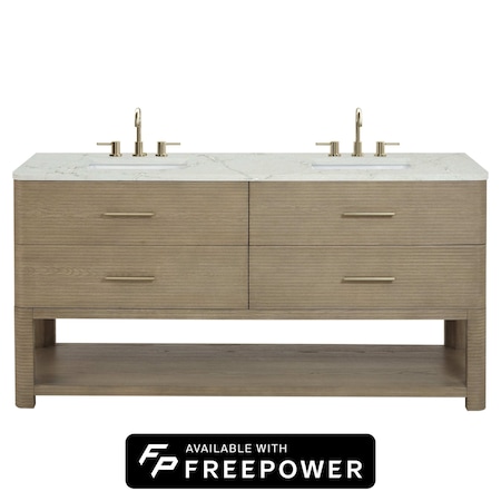 James Martin Vanities Lucian 72'' D Vanity, Pebble Oak w/ Victorian Sil Silestone Top w/FreePower Wireless Charger D704-V72-PBO-FVSL