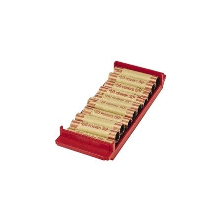 Controltek Coin Trays for Pennies, Stackable, 10 Coin Compartment(s), Red, Plastic, 2PK 560560