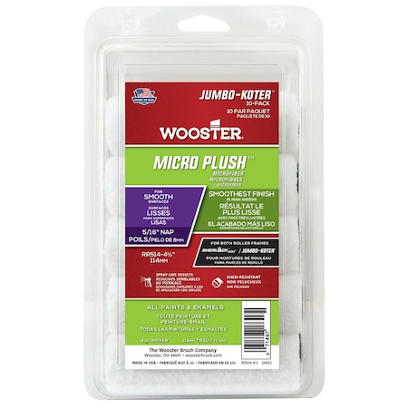 Wooster 4 1/2in x 5/16in Nap 0RR5140044 Micro Plush Jumbo-Koter Microfiber Mini Roller Cover, Button-End, 0RR5820044