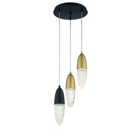 Eurofase Ã‰crou Modern Halogen Indoor Chandelier, 3-Light, Round, Dimmable, Mixed Black/Brass/Glass 43858-046