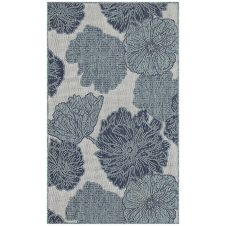 Homeroots 3' X 5' Navy Blue Ivory And Blue Floral Indoor Outdoor Area Rug 554909