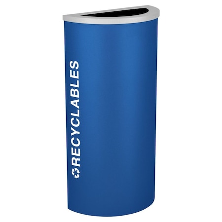 Ex-Cell Kaiser 8 Gallon Half Round Recycling Receptacle with Recyclables Decal, Royal Texture RC-KDHR-R RYX