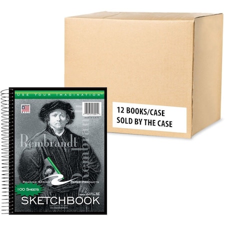 Roaring Spring Case of Sketch Books, 100 sht, 11"x8.5", Heavy 50lb White Drawing Paper, Spiral Bound, PK12 53101cs