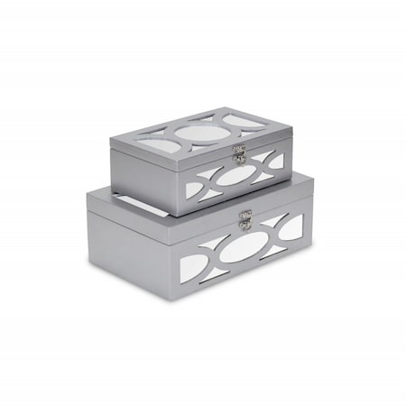 Homeroots Set of Two Silver Mirrored Glass And Wood Box With Lid, 2PK 399675