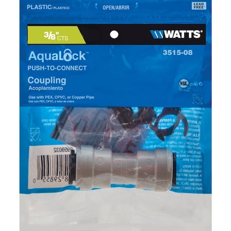 Watts 3/8'' x 3/8'' Quick Connect Plastic Coupling 3515-08