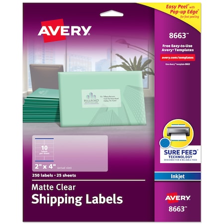 Avery Matte Clear Shipping Labels, Sure, PK250 8663