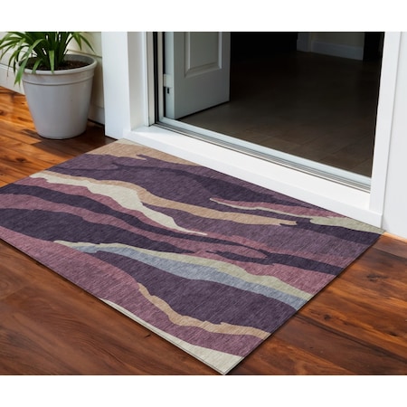 Homeroots 3' X 5' Plum Purple And Ivory Abstract Washable Indoor Outdoor Area Rug 600984