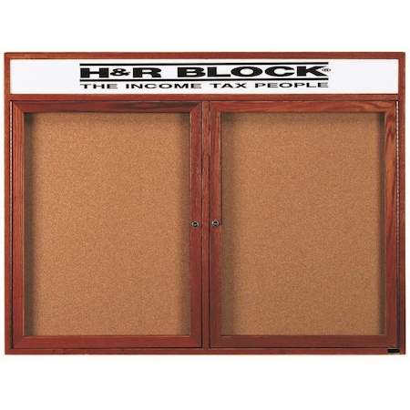 Aarco Enclosed Bulletin Board Customizable Header and Cherry Stained Red Oak Frame, 48''Hx72''W CBC4872RH