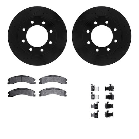 Dynamic Friction Co DFC Brake Rotor Drilled & Slotted - Black- w/Ultimate Duty Brake Pad & HW Kit 8412-67007