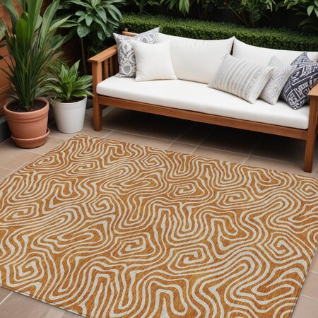 Homeroots 10' X 14' Copper And Beige Abstract Washable Indoor Outdoor Area Rug 599747
