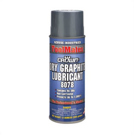Crown By Aervoe Lubricant, 16 oz, Aerosol Spray Can, Graphite solids in solvent carrier Base, Black 8078