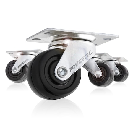 Powertec 2'' Swivel Caster Wheels with 160 lbs Loads, Heavy Duty Plate Casters, Rubber Castor Wheels, 4PK 17210N