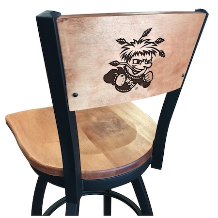 Holland Bar Stool Co 25" Blk Wrinkle Wichita State Swivel Bar Stool, Laser Engraved Back L03825BWMedMplAWichStMedMpl