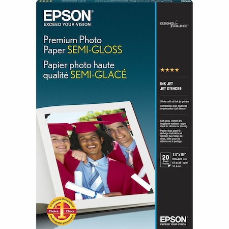 Epson Semi-Gloss Premium Photo Paper, 13in x 19in, White, 20 Sheets/Pack S041327