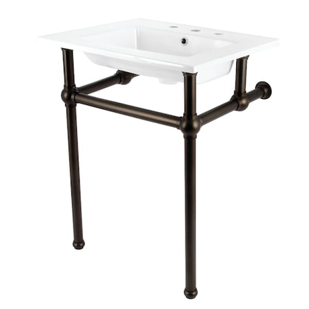 Kingston Brass 25" Ceramic Console Sink with Brass Legs, 8-Inch, 3-Hole, White/Oil Rubbed Bronze KVBH25227W8B5