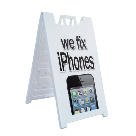 Signmission We Fix Iphones, A-Frame & 2 Decals Installed, Heavy-Duty Plastic Frame SBHD-D-2436-We Fix Iphones