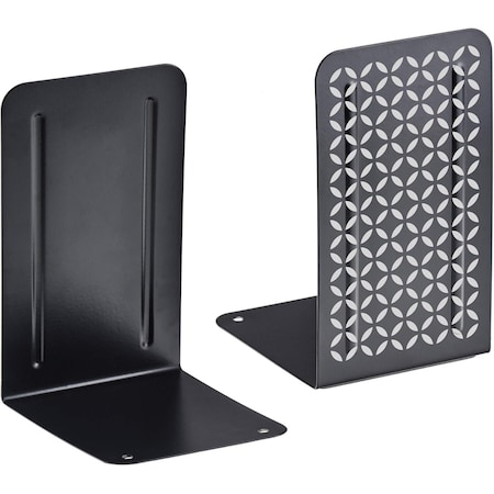 Acrimet Steel Metal Bookends for Shelves, Heavy Duty, for Large books, (Black with Silver), 2PK 298