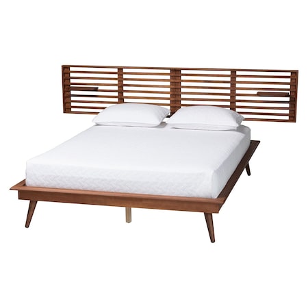 Baxton Studio Elvina Mid-Century Transitional Ash Walnut Wood King Size Platform Bed with Built-In Shelves 253-13904-9805-ZORO