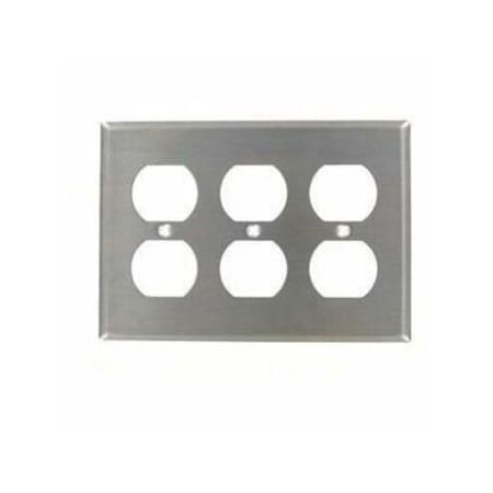 Leviton Receptacle Wall Plate, Number of Gangs: 3 Stainless Steel, Silver 84030-40