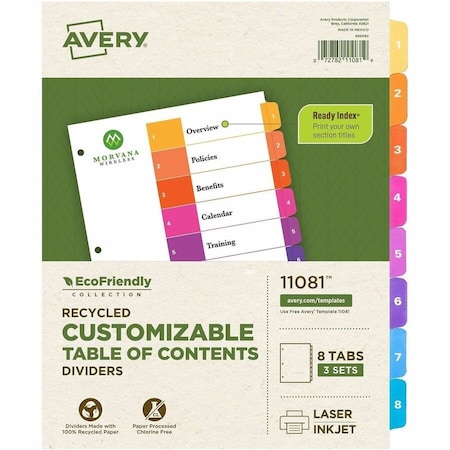 Avery DIVIDERS, 8TABS, 3 SETS, 12PK AVE11081