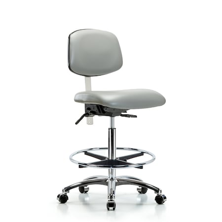 Blue Ridge Ergonomics Clean Room Chair Hi Ben Chair, Vin, Chrm, CF, Cast, Dov, CL100, No Arms, 26" to 35-1/2" Height, Vinyl BR-NCR-VHBCH-CR-T0-A0-CF-CC-8567