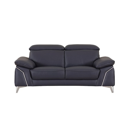 Homeroots 68in Navy Blue and Silver Italian Leather Loveseat 720581