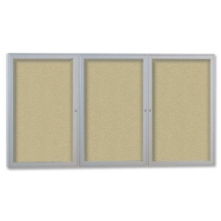 Ghent Enclosed Bulletin Board, Outdoor, 3 Door, 72"W x 48"H, Caramel Vinyl/Silver Frame PA34872VX-181