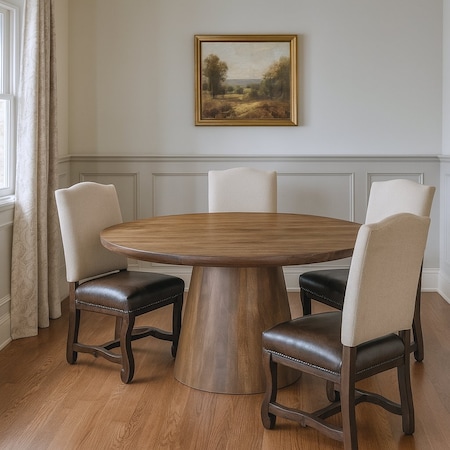 Homeroots Five Piece Brown Round Solid Wood Dining Set with Four Chairs 644512