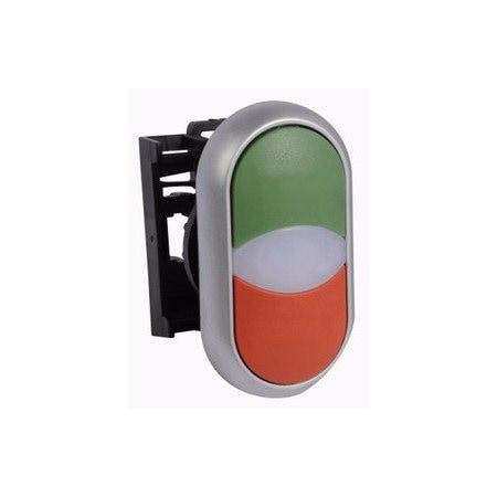 Eaton 22.5 MM, Momentary, Green Top, Red Bottom, Flush, Non-Illuminated Pushbutton Operator M22-DDLF-GR