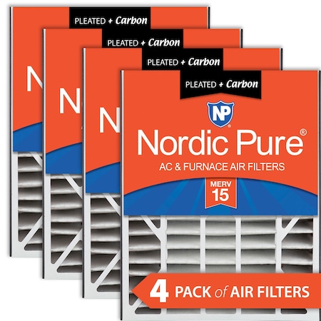 Nordic Pure 20x25x5 Plus Carbon Pleated Air Filter, High Capacity, MERV 15, 4 PK 20x25x5ABM15+C-4