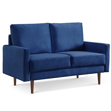 Homeroots 57" Blue And Dark Brown Velvet Loveseat 543718